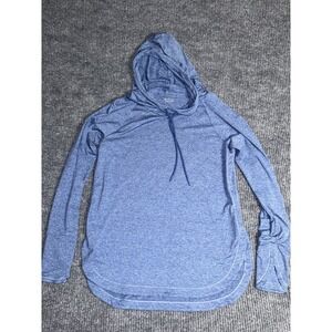 Athleta Blue Pullover Hoodie Women's M Polyester Hooded Thumb Holes Drawstring